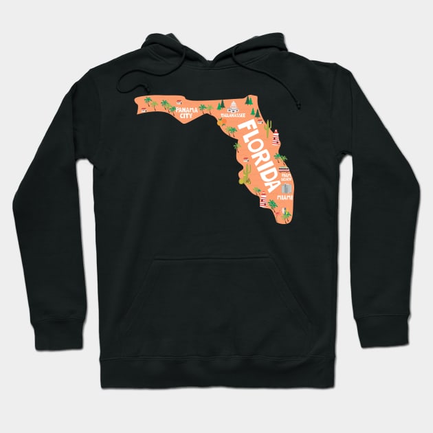 Florida illustrated map Hoodie by JunkyDotCom